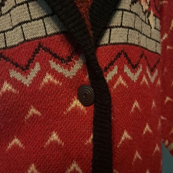 Vintag Cervelle Wool Blend Oversized Art To Wear Nordic Blanket Cardigan Sweater - Picture 11 of 14